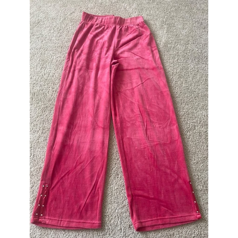 Pappagallo Womens Pink Velour Wide Leg Lounge Pants Rhinestone Studded Small